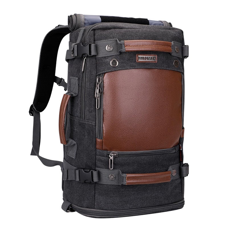 WITZMAN Travel Backpack for Men Women Carry on Luggage Backpack Canvas Rucksack Duffel bag with Shoe Compartmentï¼ˆA2020 blackï¼‰ - Image 1